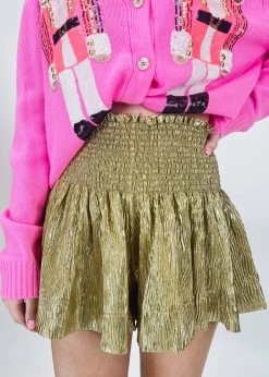 Queen Of Sparkles Wavy Swing Shorts in Gold - women