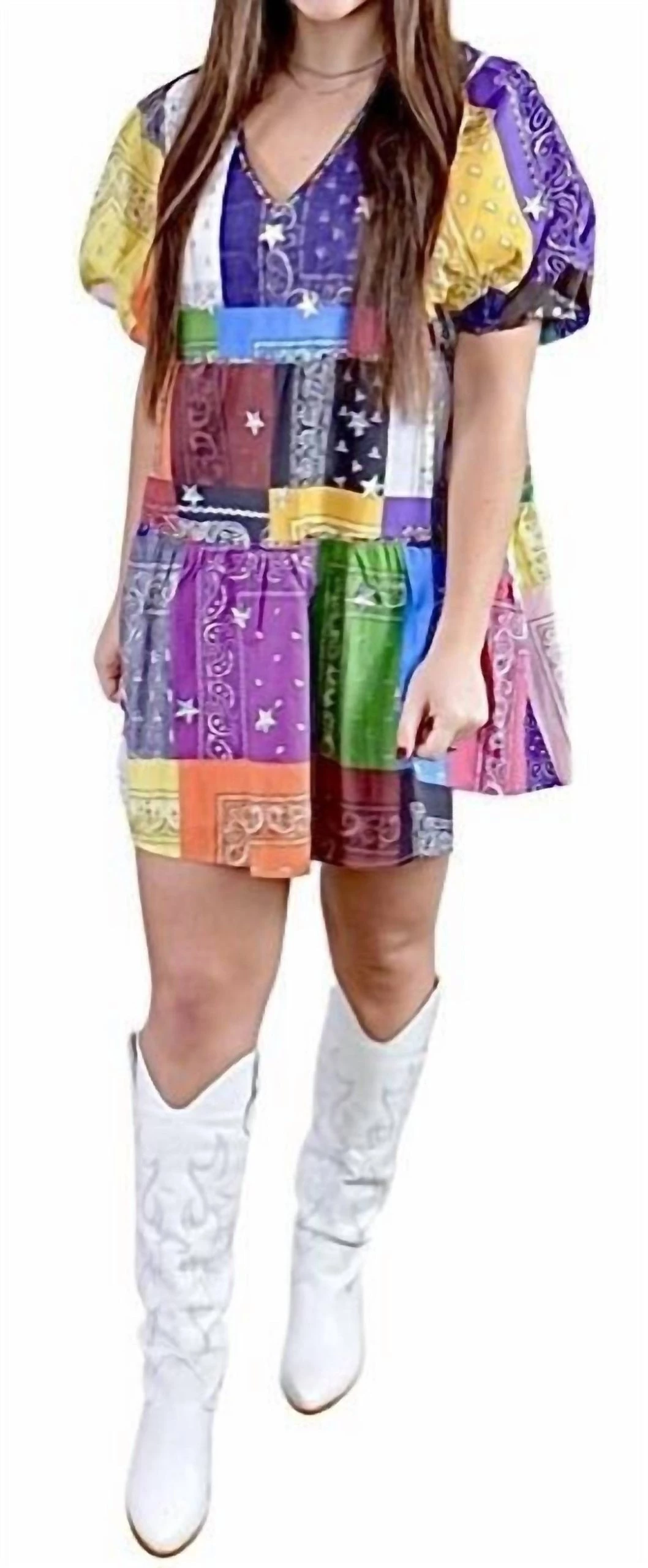Queen Of Sparkles Bandana Cotton Dress in Rainbow - women 3 Queen Of Sparkles Bandana Cotton Dress in Rainbow - women