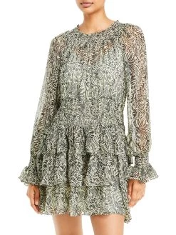 Cinq a Sept Janelle Womens Printed Smocked Shift Dress