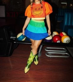 Queen Of Sparkles Rhinestone Tiered Mini Skirt in Multi - women