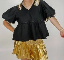 Queen Of Sparkles Qos Jersey Peplum Top in Black & Gold - women