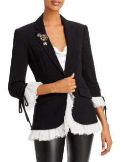 Cinq a Sept Roxie Womens Crepe Lace-Trim One-Button Blazer