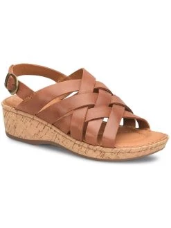 Born Laila Womens Woven Leather Wedge Sandals
