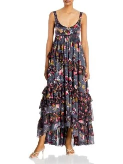 Cinq a Sept Alanis Womens Silk Long Maxi Dress