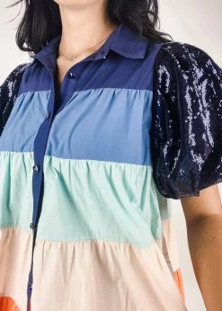 Queen Of Sparkles Tiered Sequin Sleeve Dress in Navy Multi - women -Paolita store cfcc98062073429da2527029e9b696a5 1080x