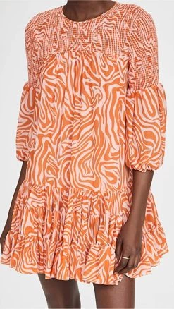 Cinq A Sept Billowed Ssleeve Rika Dress in Pink/Orange - women